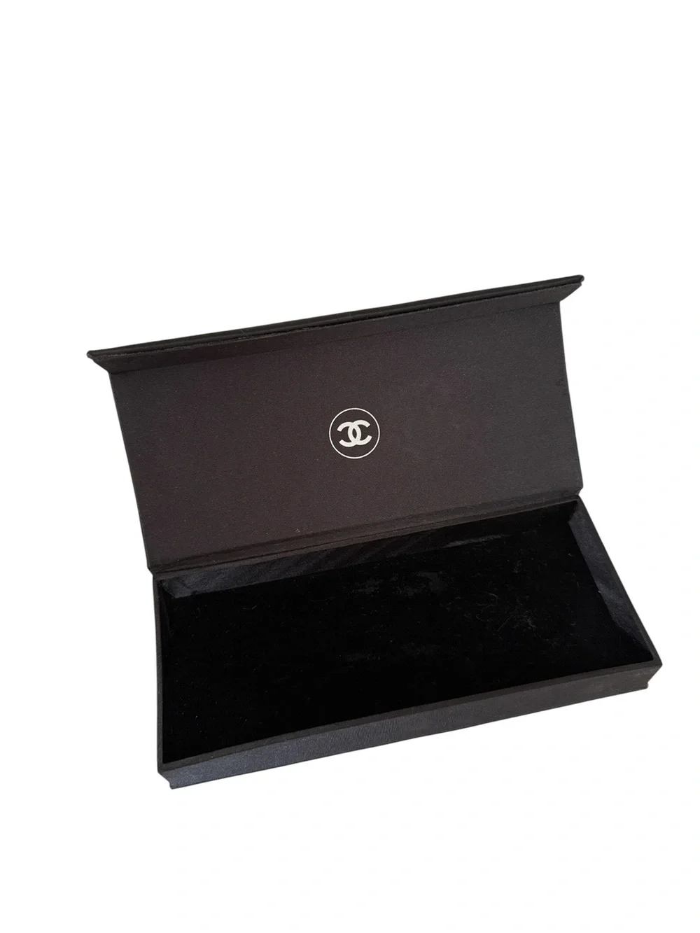 CHANEL Black Camellia Embossed Satin Box Clutch